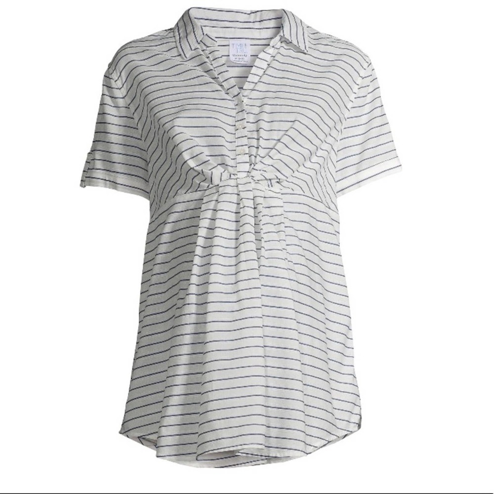 Maternity Short Sleeve Striped Top with Twist